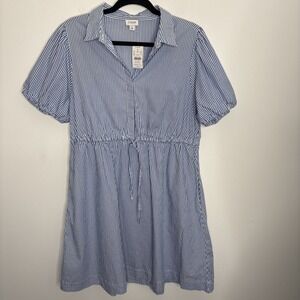 J. Crew Striped Bubble Sleeve Shirt Dress Blue White Size 14 NWT Preppy Academia